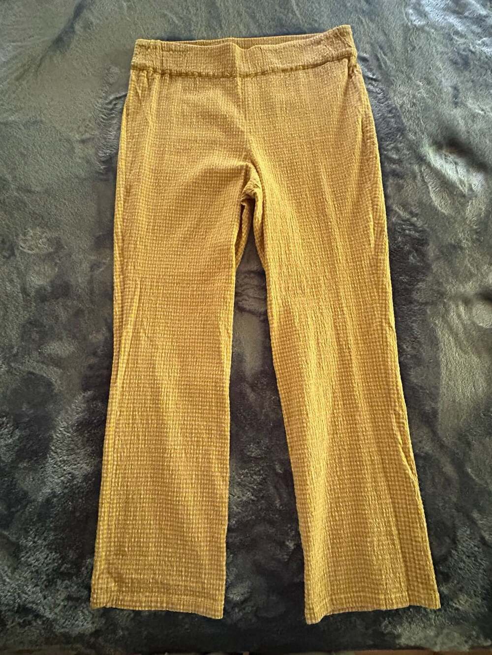 Free People Pants Size M Yellow Textured Checkered